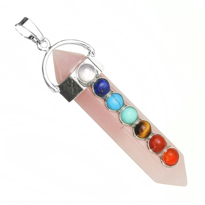 [Australia] - BEADNOVA 7 Chakra Gemstones Necklace Hexagonal Healing Point Crystal Pendant Necklace Stainless Steel Chain 18" 09) Rose Quartz 