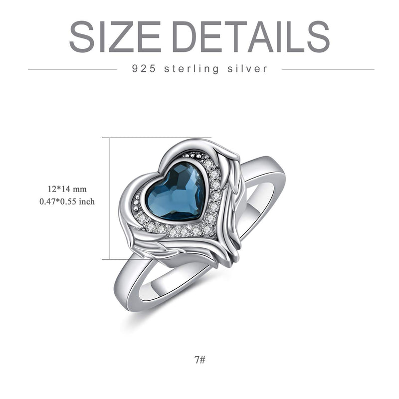 [Australia] - AOBOCO 925 Sterling Silver Angel Wings Heart Cremation Ring Holds Loved Ones Ashes, Heart Urn Ring for Ashes for Women, Memorial Keepsake Ring Embellished with Crystals from Austria Blue 6 
