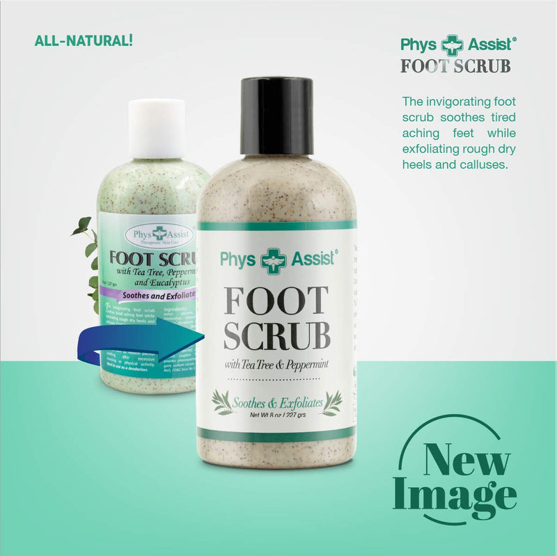 [Australia] - PhysAssist Foot Scrub 8 oz. with Tea Tree, Peppermint Soothes and Exfoliates Promoting a Deep Cooling Sensation Leaving Feet Feeling Calm and Refreshed. 