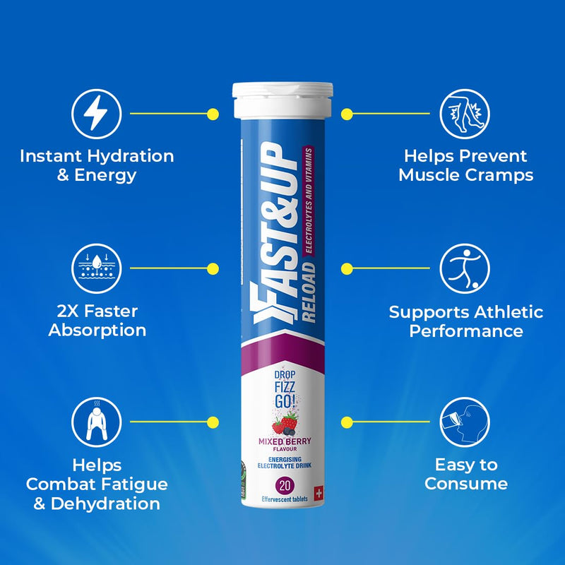 [Australia] - Fast&Up Reload – Instant Hydration and Electrolytes Replenishment - 20 Effervescent Tablets (Mixed Berry) Mixed Berry 20 Count (Pack of 1) 