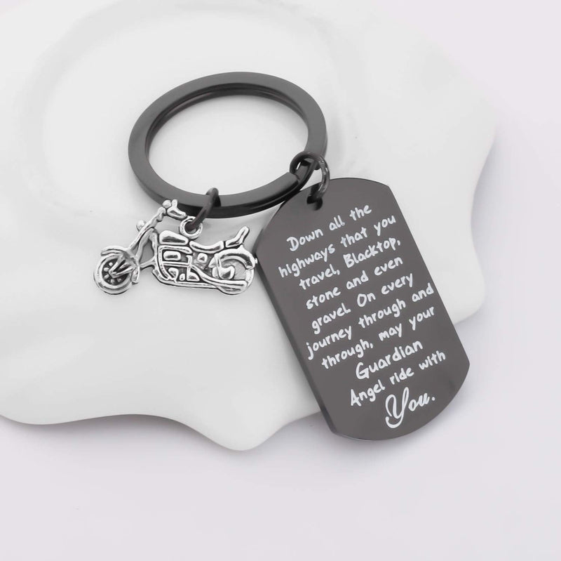 [Australia] - FUSTMW Biker Keychain Motorcycle Gift Ride Safe Keychain May Your Guardian Angel Ride with You New Driver Gift for Biker Black 