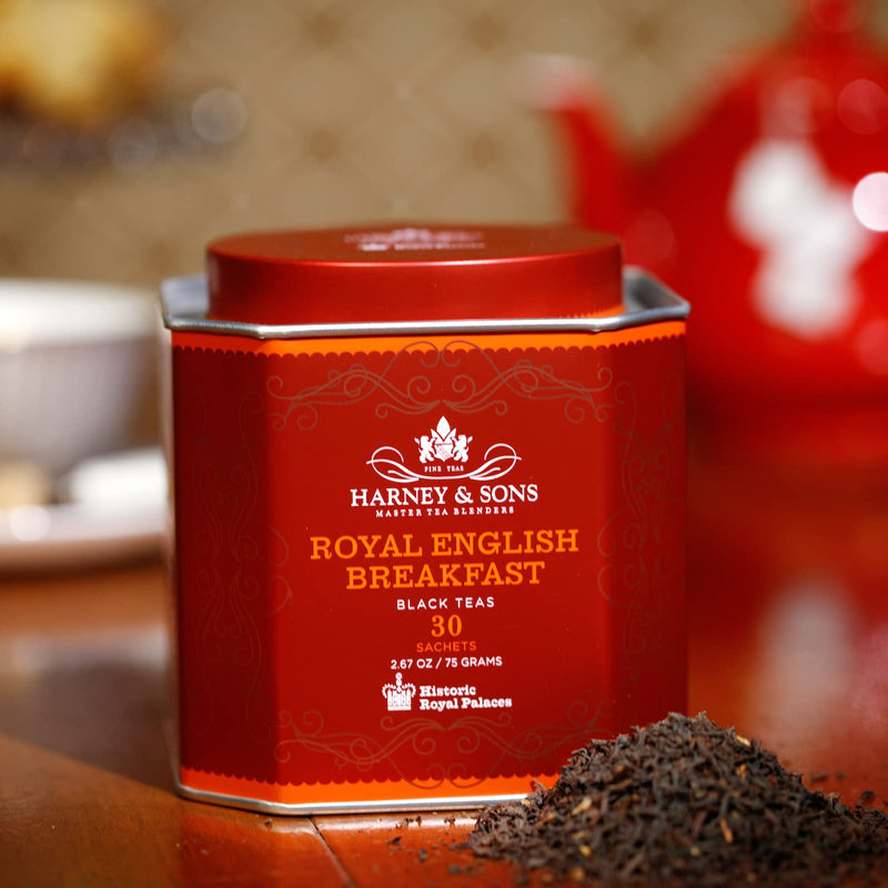 [Australia] - Harney & Sons Royal Tea Tin Blend of Black Teas, Great Present Idea Sachets, 2.67 Ozs, English Breakfast, 30 Count Royal English Breakfast Tea 