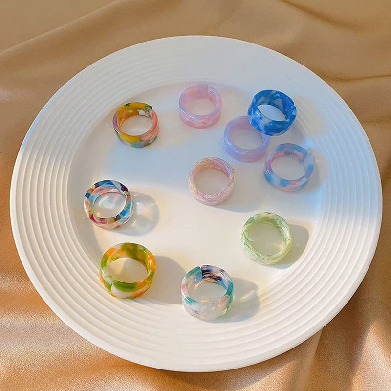 [Australia] - yfstyle 12PCS Acrylic Resin Plain Rings for Women Resin Colorful Rings Resin Thick Round Rings Set Wide Thick Dome Rings Vintage Stacking Resin Band Rings for Women 10PCS 