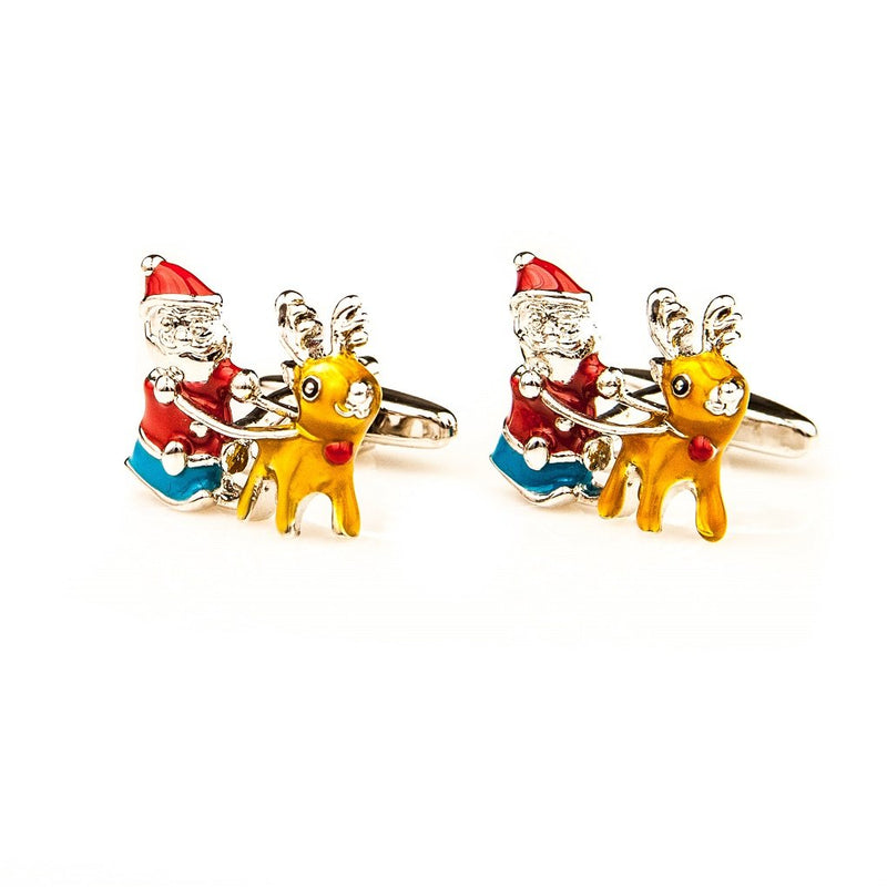 [Australia] - MRCUFF Santa Claus Christmas Sleigh Reindeer Pair Cufflinks in a Presentation Gift Box & Polishing Cloth 