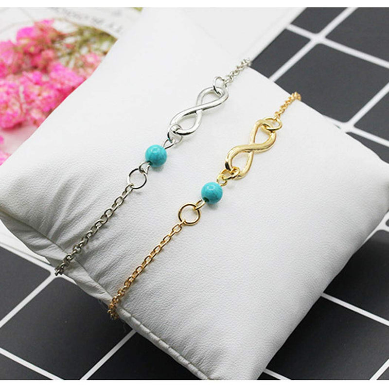 [Australia] - Ronglia Boho Anklets Infinity Bracelets and Anklet Silver Turquoise Beach Foot Jewelry for Women and Girls 