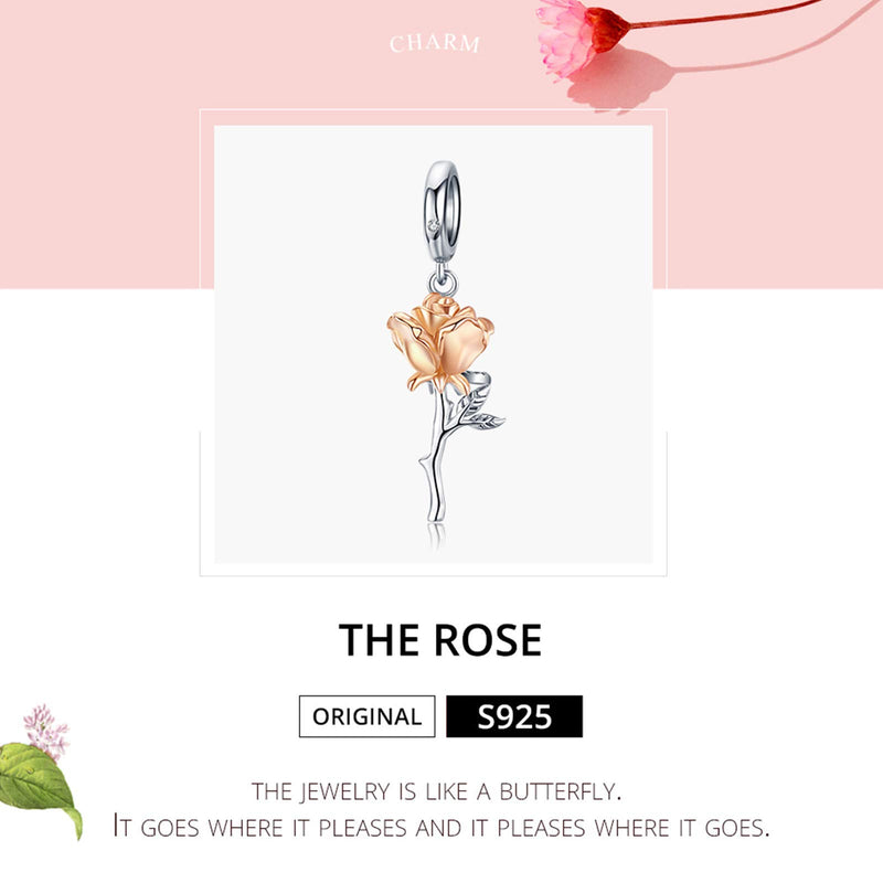 [Australia] - Presentski Rose Flower Pendant Charm Sterling Silver - Rose Gold Flower Pendants for Bracelet Necklace Jewelry Gifts for Girls Women 