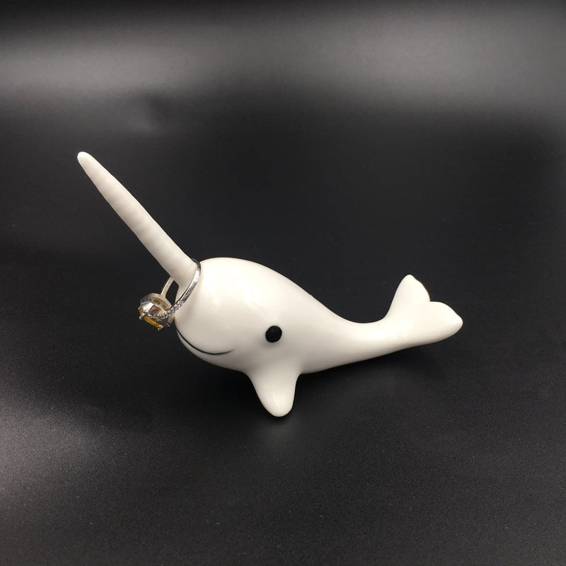 [Australia] - Adorable Ceramic Narwhal Ring Holder,Engagement Ring and Wedding Ring Display Holder Stand 