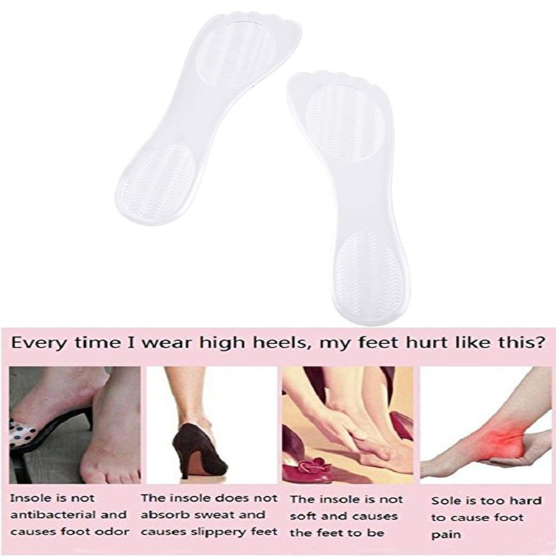 [Australia] - 2 Pairs Silicone High Heel Everyday Insoles, Massage Foot Cushion, Soft Gel Shoe Insert Pads for Pain Relief, Length: 21cm, Transparent 