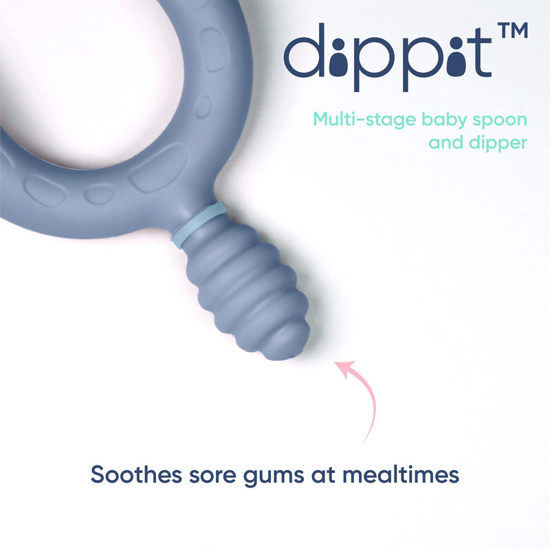 [Australia] - Bibado - Dippit Multi-Stage Self Feeding BPA Free Baby Spoons and Dipper, 2-Handed Multi-Grip Baby Led Weaning Spoons, baby spoons self feeding 6 months and Up, Infant Spoons, Mint and Blue, Pack of 2 
