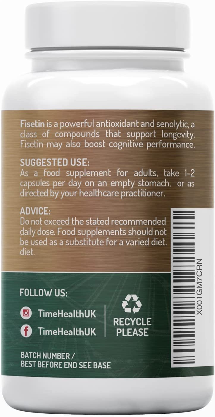 [Australia] - Fisetin - Ultra Pure - 100mg - 60 Capsules - Anti-Ageing - Autophagy - Senolytic - GMP Standards - UK Made - Vegan (120 Count (Pack of 1)) 120 Count (Pack of 1) 
