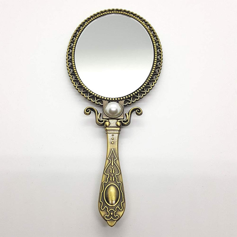 [Australia] - Handheld Mirror Antique with Stand Double Folding Sided Brass for Makeup Mirror 18cm ( 7 inch) 