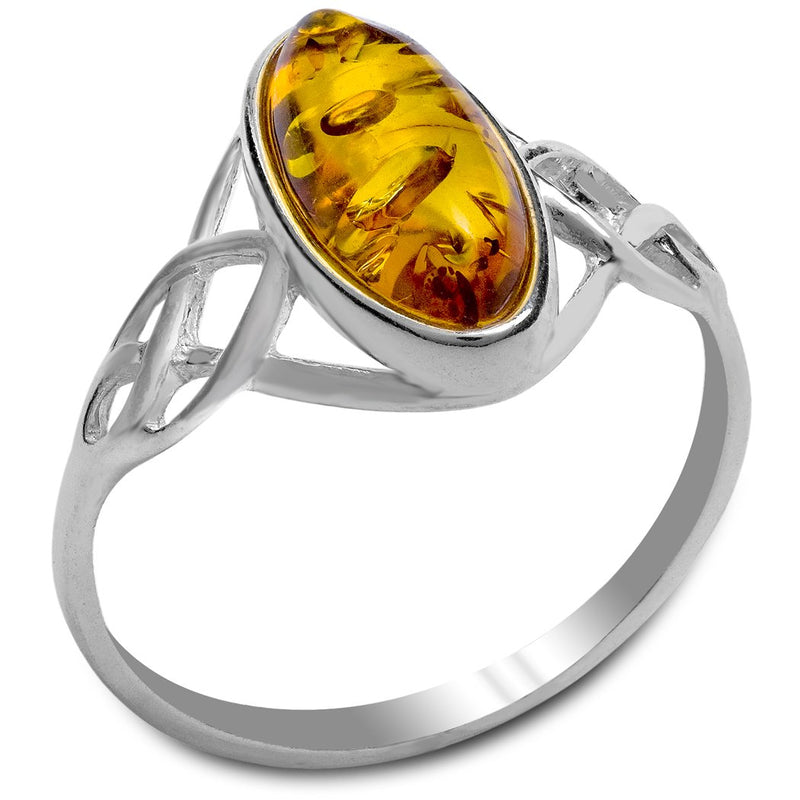 [Australia] - Ian and Valeri Co. Amber Sterling Silver Oval Celtic Ring 6 