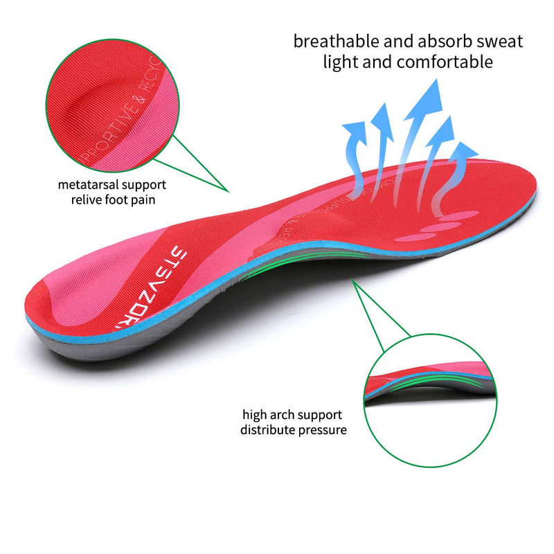 [Australia] - Plantar Fasciitis Arch Support Inserts Flat Foot Insoles Sports Running Hiking Shock Absorbing Men's and Women's Insoles MEN (4-4 1/2) | WOMEN (6-6 1/2) --230MM-9.05" Fiery Red 