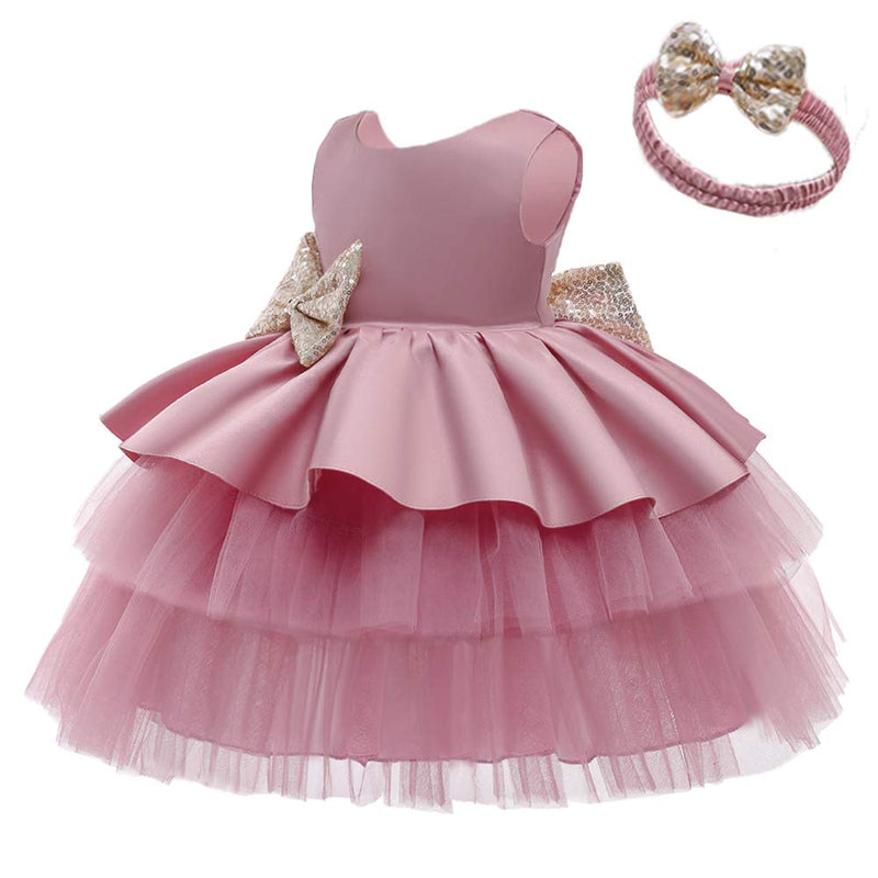 [Australia] - WZSYGDTC Toddler Girls Backless Sequins Bowknot Tutu Gown Infant Wedding Bridesmaid Party Dresses with Headwear Bean Paste 6-12 Months 