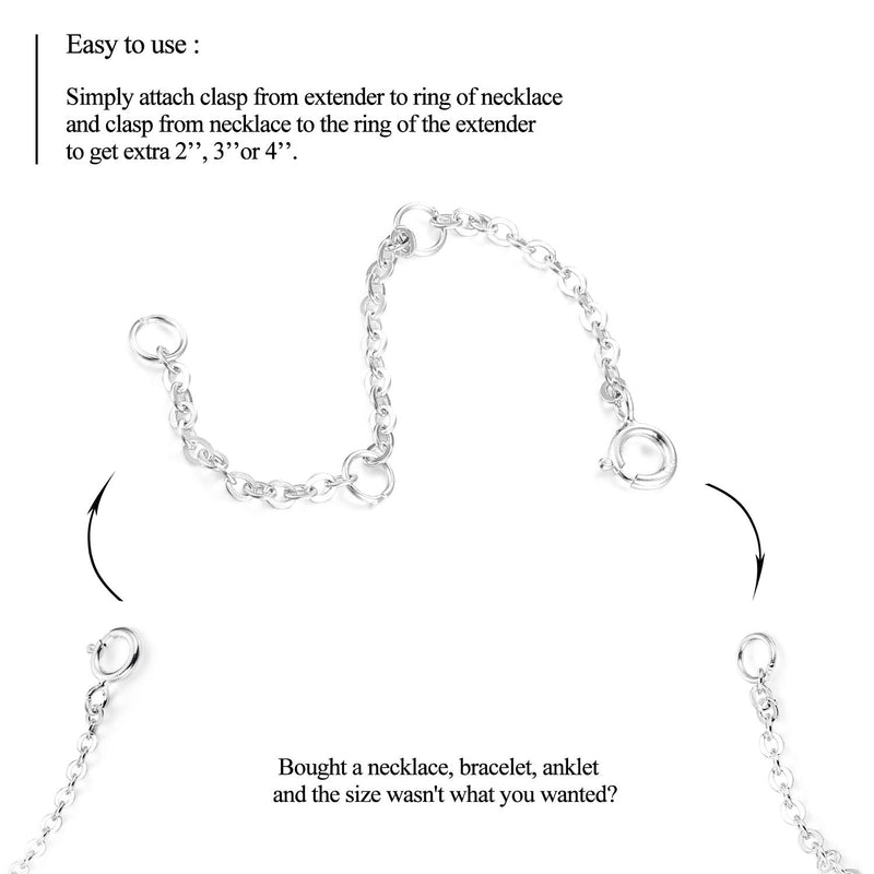 [Australia] - Sllaiss 3 Pcs 925 Sterling Silver Necklace Extender Chain Bracelet Anklet Chain Set for Necklace Adjustable Length 2" 3" 4" White 