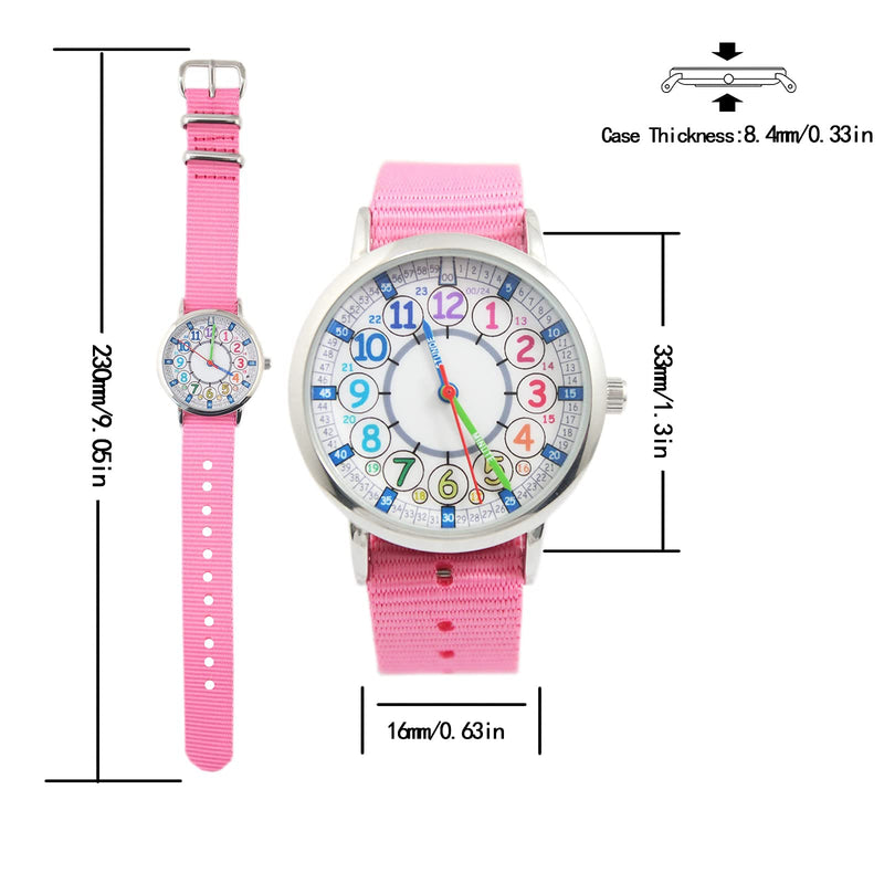 [Australia] - Bigbangbang Kids Analog Watch, Read Easily Children's First Watch Daily, Wrist Watch for Boys and Girls with Soft Cloth Strap,Learning time,Pink Strap 