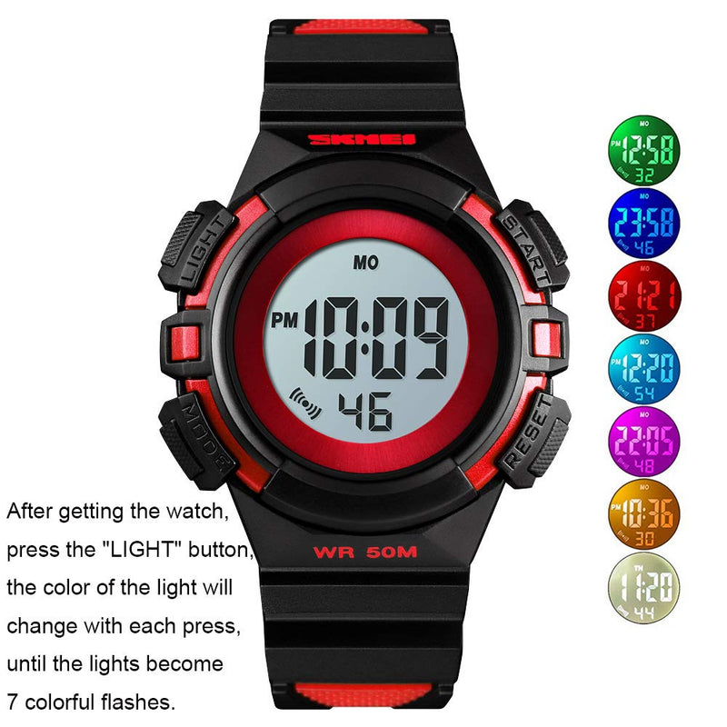 [Australia] - CakCity Kids Watches Digital Outdoor Sport Waterproof Electrical EL-Lights Watches with Alarm Luminous Stopwatch Casual Military Child Wrist Watch Gift for Boys Girls Ages 5-10 Red 