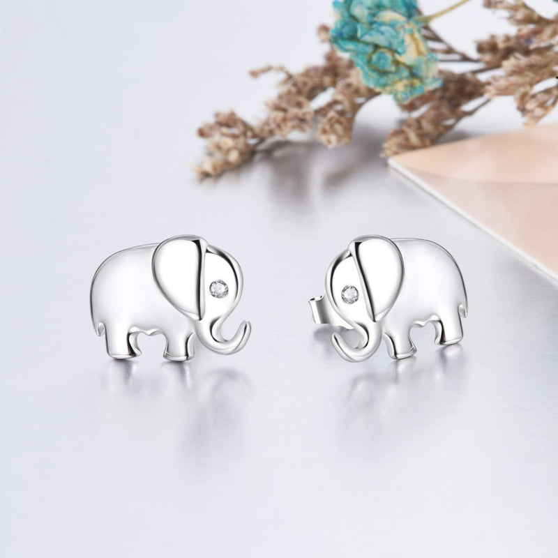 [Australia] - Elephant Jewelry 925 Sterling Silver Lucky Elephant Stud Earrings, Elephant Family Necklace for Women Elephant 2 