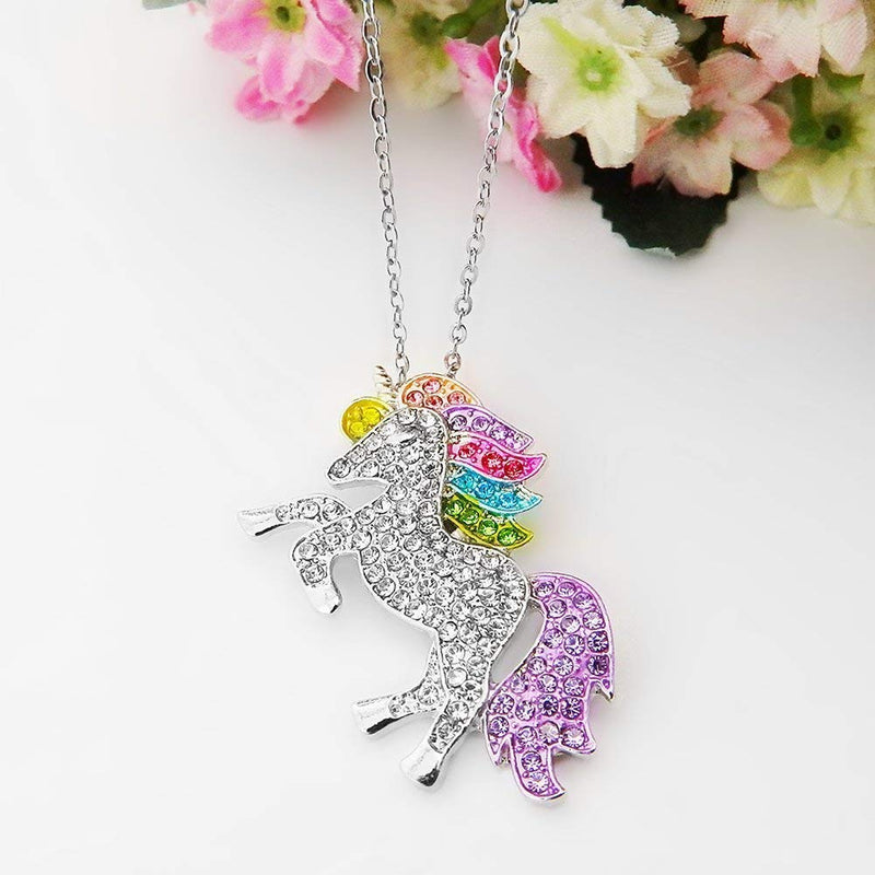 [Australia] - ALoveSoul Silver Tone Little Princess Rainbow Unicorn Pendant Girl Ladies Fashion Necklace Gift for Women 