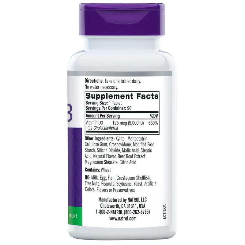 [Australia] - Natrol Vitamin D3 Fast Dissolve 5000 IU Capsules, Support Your Immune Health, Strawberry, 90 Count 90 Count (Pack of 1) 