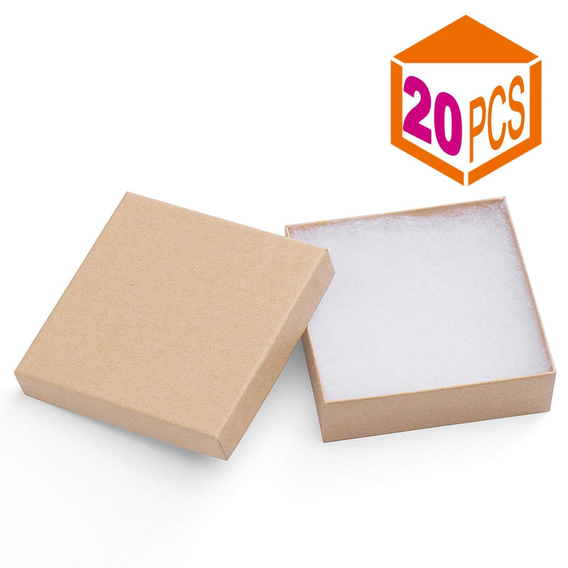 [Australia] - Mesha 20-Pack 3.5X3.5X1 Inch Cardboard Jewelry Boxes, Thick Paper Box Bulk for Jewelry Gift Packaging/Shipping, Bracelet Gift Case with Cotton Filled and Lids -Brown Brown-20Pcs 