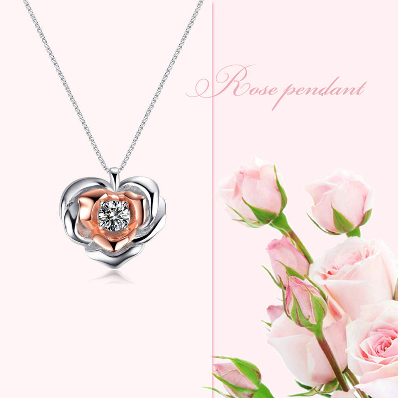 [Australia] - LUHE Sterling Silver Rose Flower, Heartbeat, Double Hearts, Celtic Necklace for Mom Girlfriend Wife Sisters heart shaped rose flower necklace 