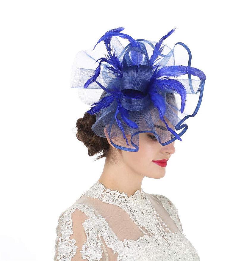 [Australia] - Lucky Leaf Girl Lady Hat Headwear Organza Church Feather Clip Fascinators Hat Wedding Party Kentucky Derby Cap for Women 5-royalblue 