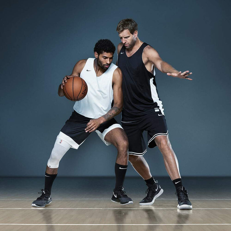 [Australia] - Bauerfeind Sports Compression Knee Support NBA - Lightweight Design with Gripping Zones for Basketball Knee Pain Relief & Performance with Team Designs (White, L) 