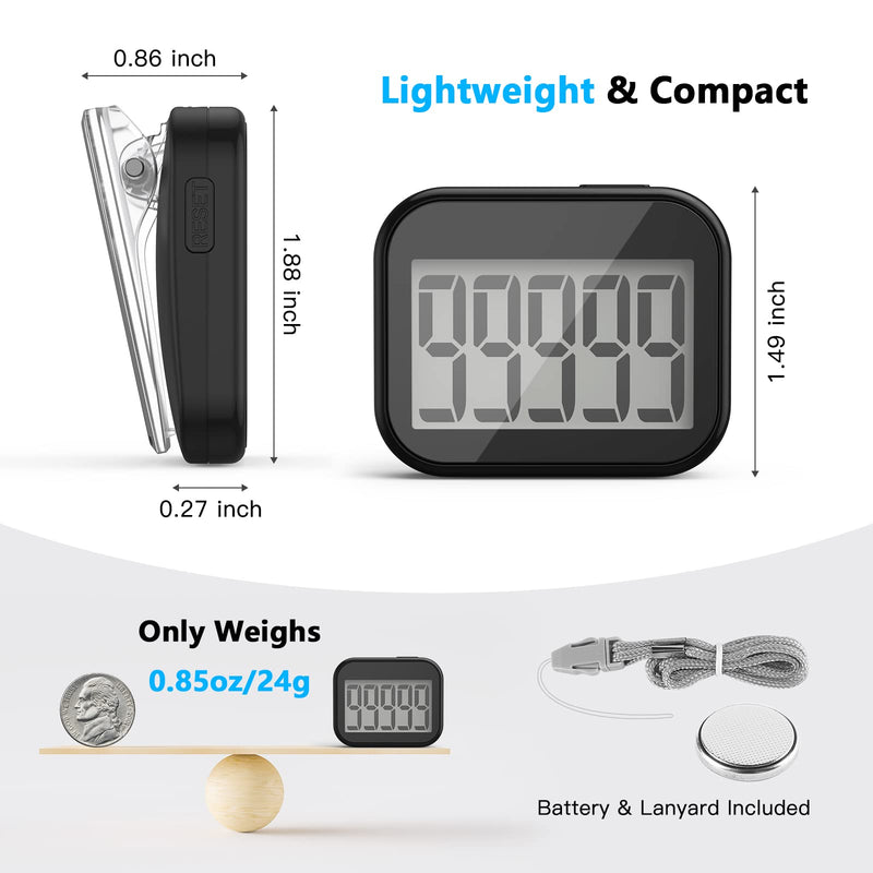 [Australia] - Pedometer for Walking, Step Counter for Women, Removable Clip On Step Tracker for Seniors, Kids, Men, with Large Display and Lanyard black 
