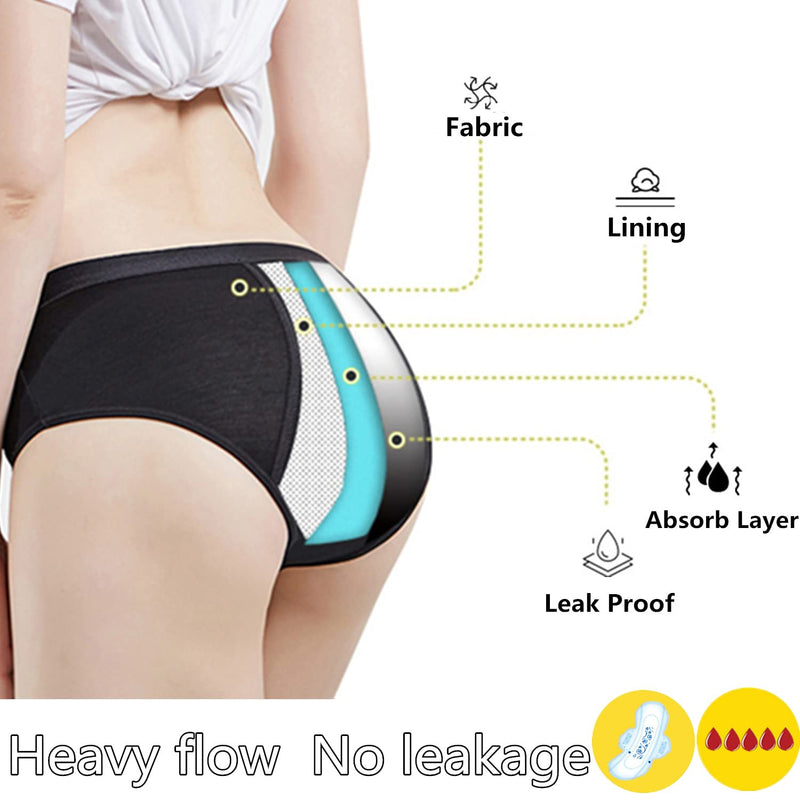 [Australia] - ZVZK Period Panties Heavy Flow 30ML Women Absorbent Leak Proof Panty Pants Menstrual Underwear Briefs Hipster Black 3 Pack L 