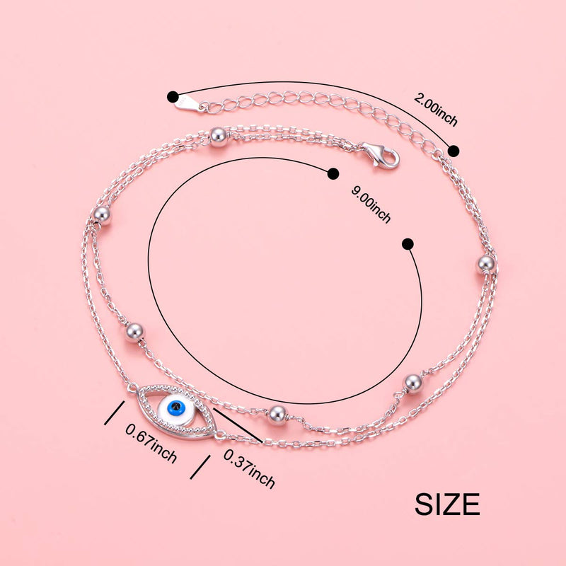 [Australia] - YinShan Anklet for Women S925 Sterling Silver Adjustable Foot Ankle Bracelet Evil Eye 