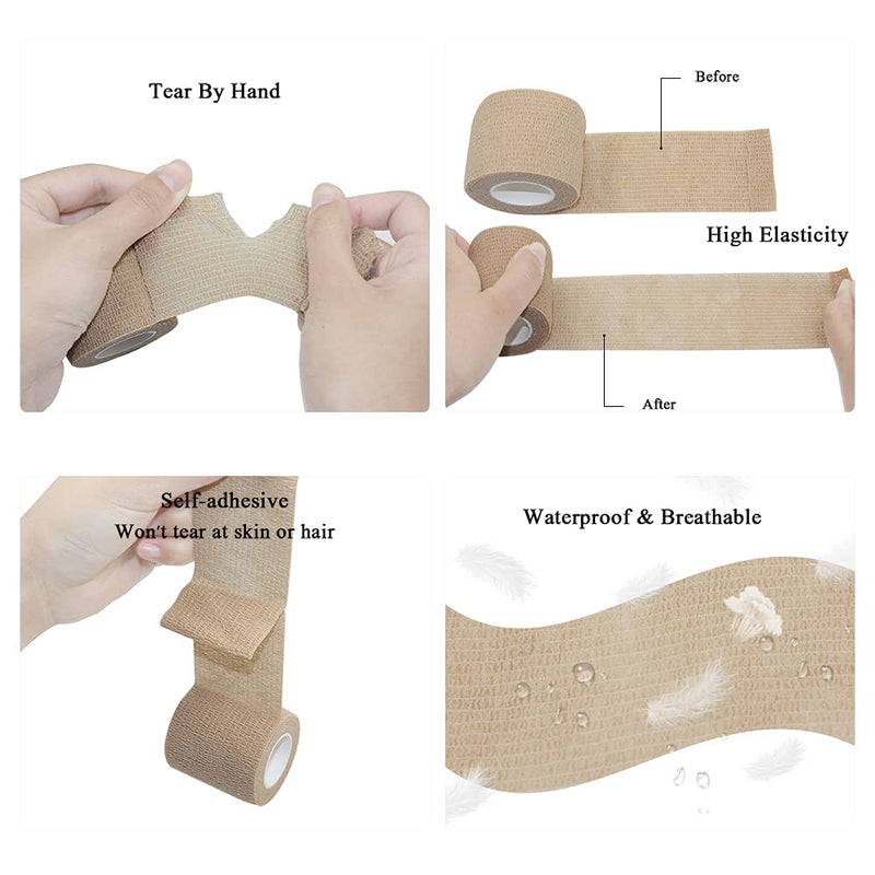 [Australia] - [12 Pack-1"x5Yards]Self Adhesive Bandage Wrap,Athletic Tape,Sports Tape,Wrist and Ankle Wrap Tape,Cohesive Bandage for Vet Wrap(Skin Color) 12rolls Skin 