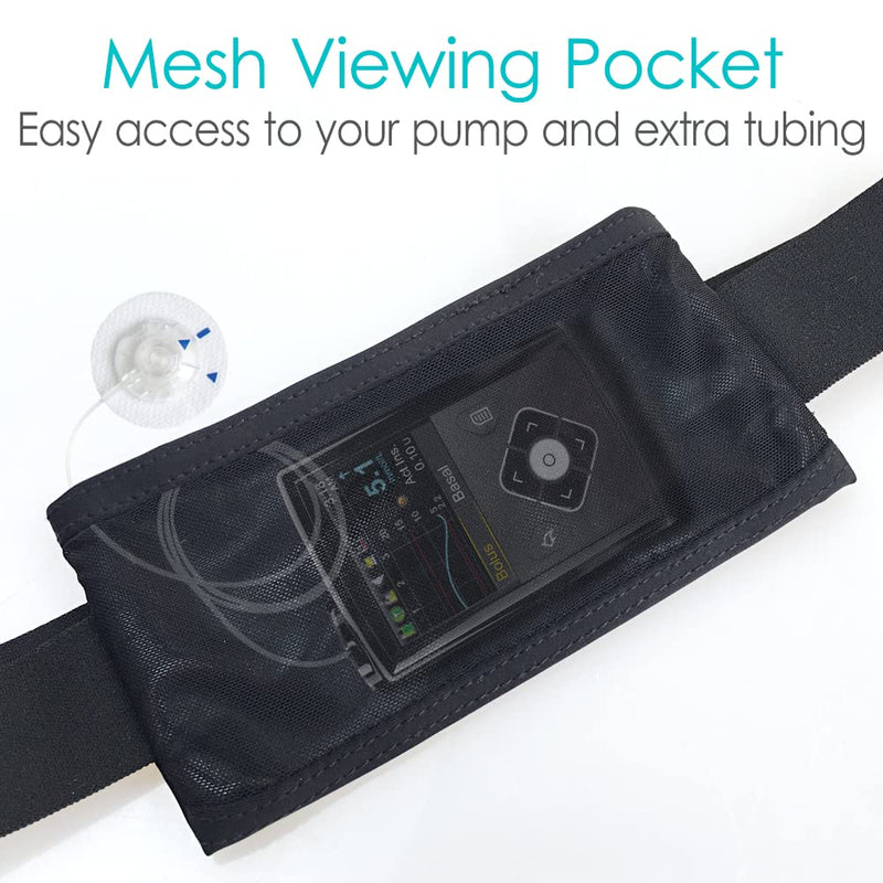 [Australia] - Insulin Pump Belt with Mesh Pouch for Easy Viewing/Operation Diabetic T1D Medical Holder Adjustable Waist Band Accessories Lightweight for Tubing Epipen Men Women Adult Black 