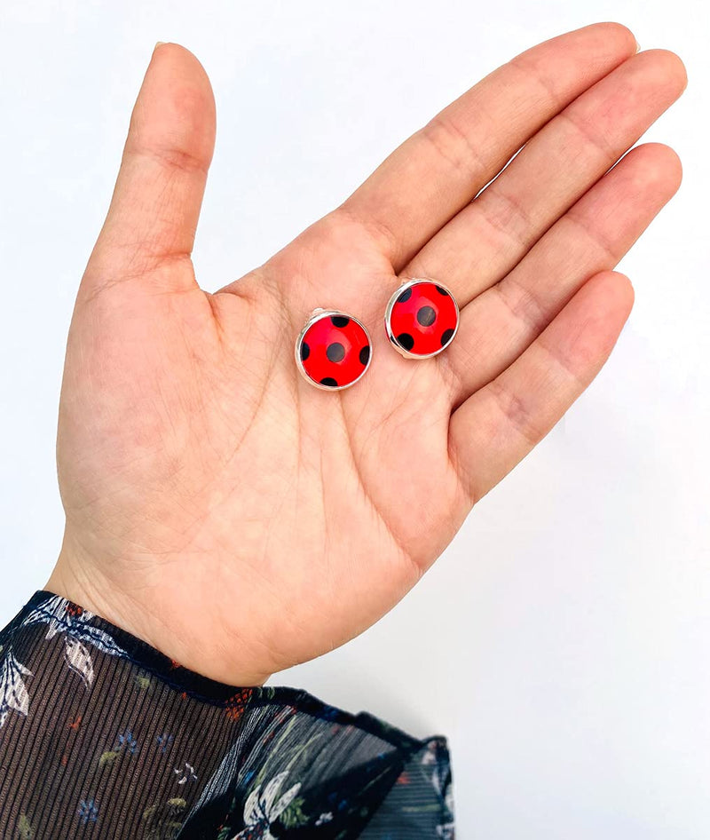 [Australia] - Kcctoo Earrings Girls Black Spot Red Ear Clips Silver Bug Earrings Ladybird Jewellery Red Ear clip 