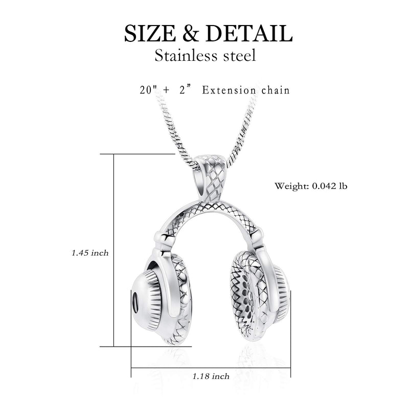 [Australia] - Yinplsmemory Headphone Urn Necklace for Ashes Men Cremation Jewelry Ashes Holder Memorial Ashes Keepsake Urn Jewelry for Loved One Silver 