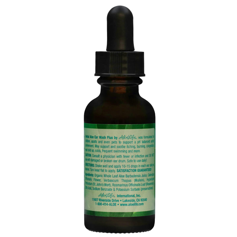 [Australia] - Aloe Life - Herbal Aloe Ear Wash Plus, Provides Soothing Relief for Ear Irritations, Swimmer’s Ear, Discomfort & Itchy Ears, Whole Leaf Aloe Vera with Herbs, Safe for Animals, Includes Dropper (1 oz) 