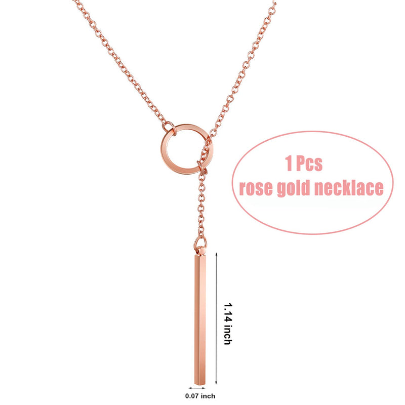 [Australia] - Hicarer Simple Bar Jewelry Set Vertical Bar Necklace Earrings Adjustable Cuff Bracelet Rose Gold 