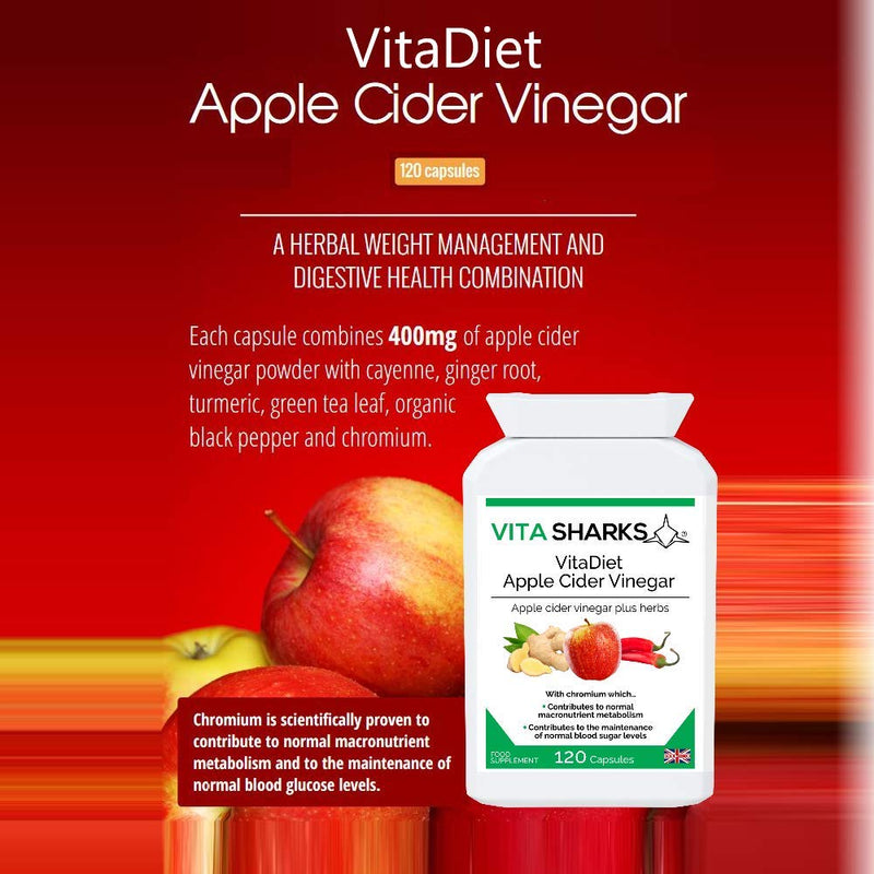 [Australia] - VitaDiet Apple Cider Vinegar with Chromium for a Healthy Metabolism, Natural Immune, Appetite, Slimming & Weight Reduction (120 Vegan Capsules) 