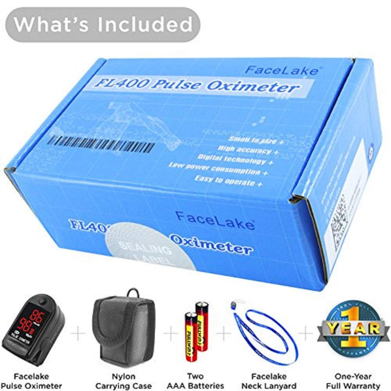 [Australia] - FaceLake ® FL400 Pulse Oximeter with Carrying Case, Batteries, Neck/Wrist Cord - Black 