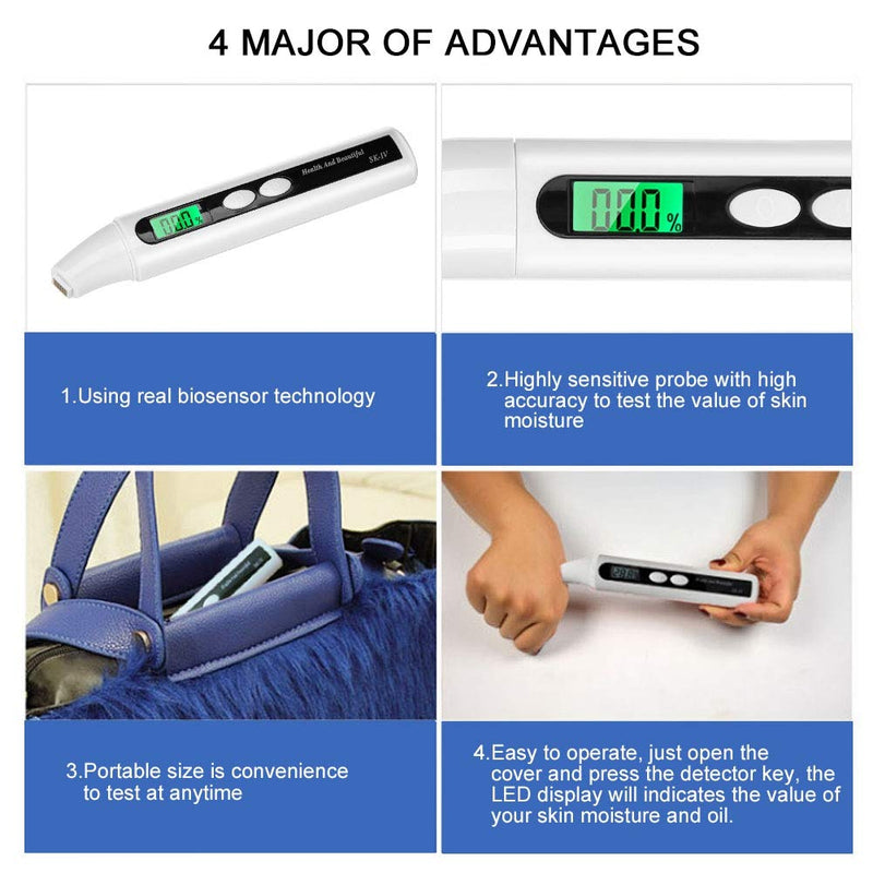 [Australia] - Skin Moisture Tester, Digital LCD Skin Face Moisture Oil Analyzer Face Skin Sensor Tester Oil Det 