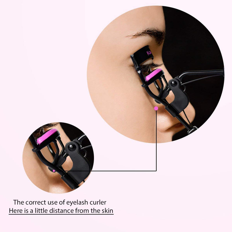 [Australia] - Kaasage Eyelash Curler with Pads - Lash Curler with Eyebrow Tweezer & 5 Extra Silicone Replacement Pads, Satin Bag, Get Perfect Curl in 5 Seconds 