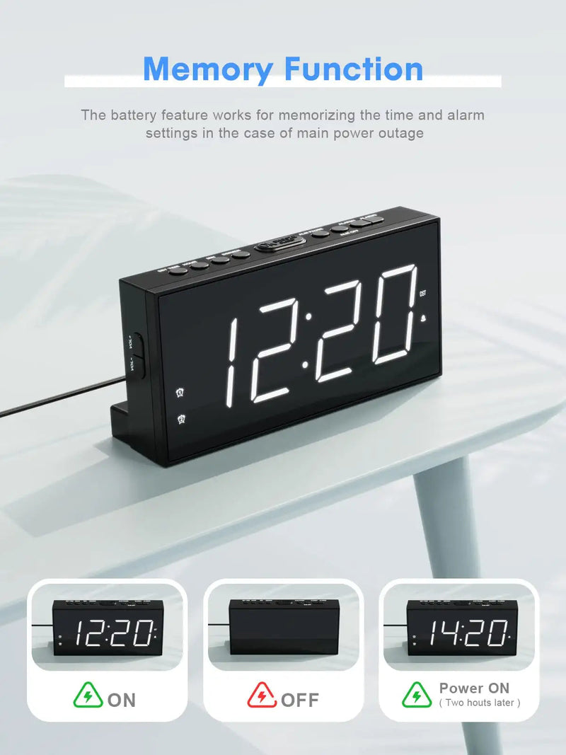 [Australia] - Digital Alarm Clock with USB Charger for Bedroom, 7" Large Display Bedside Clock with Battery Backup, Dual Alarm, Dimming Mode, Loud Alarm Clock for Heavy Sleeper, Bedroom Living Room Office Decor White 