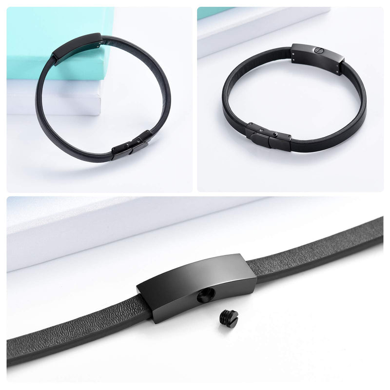 [Australia] - shajwo Cremation Jewelry Urn Leather Bracelet for Ashes for Women Men Memorial Keepsake Cuff Bracelet for Ashes Black-Black 22CM 