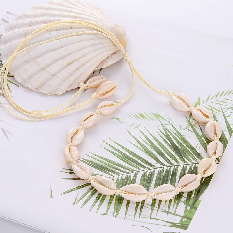 [Australia] - Natural Shell Necklace and Bracelet Jewelry Set Adjustable with Pearl Boho Handmade Cowrie Shell Choker Necklace Adjustable Beach Conch Jewelry for Women and Girls Bohemia Style 1# White-Beige 