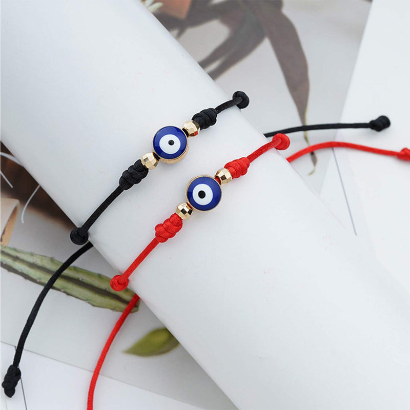 [Australia] - XINSITE Upgraded 7 Knots Evil Eye Bracelet Adjustable Lucky Red String Bracelet Set Kabbalah Protection Friendship Wish Bracelets for Women Men Boy Girl Him Her BFF Friend Gifts with Message Card 2pcs Black 7 Knots Evil Eye Bracelet 