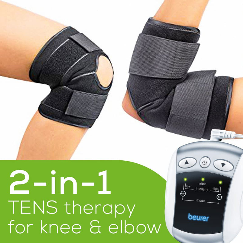 [Australia] - Beurer EM34 TENS Unit Muscle Stimulator, 2-in-1 Knee & Elbow TENS Machine, E-Stim Device for Knee Pain Relief with 25 Intensity Levels, Electric Massager with Universal Brace 