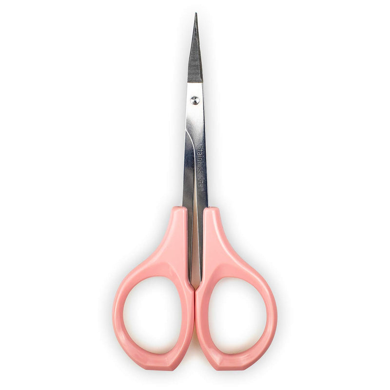 [Australia] - Humbee, Stainless Steel Hair Grooming and Trimming Scissors Set, For Facial Hair, Nose Hair, Eyebrow Scissors, Eyelash Scissors, Mustache, and Beard (Curved Edge, Pink Short Cap) Curved Edge 