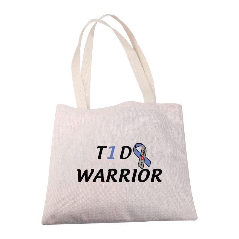 [Australia] - Diabetic Supplies Bag T1D WARRIOR Diabetes Bag Diabetic Awareness Ribbon Cosmetic Bags Organizer Funny Diabetic Travel Bag T1D Gifts (T1D WARRIOR tote bag) T1D WARRIOR tote bag 