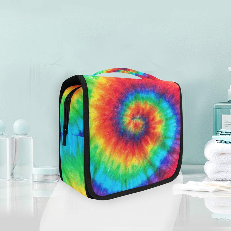 [Australia] - KUWT Hanging Toiletry Bag Abstract Colorful Swirl Tie Dye Cosmetic Travel Bag Portable Makeup Organizer for Cosmetics, Toiletries and Travel Accessories Rainbow 