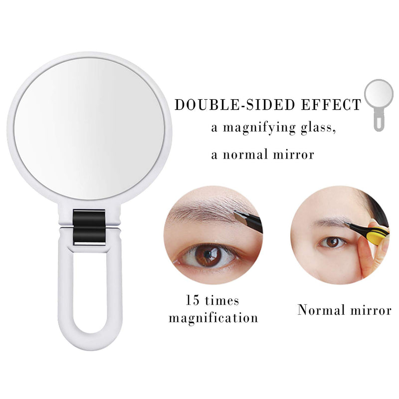 [Australia] - 15X Magnifying Mirror Dual Sided Portable Mirror Folding Rotatable Makeup Mirror with Handheld/Stand, for Bathroom, Tabletop, and Traveling White 